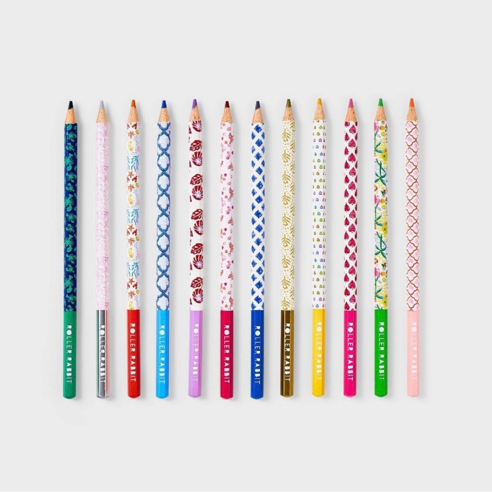 NWT Roller Rabbit Multicolor Heart Pencil Set and Case - Picture 3 of 3